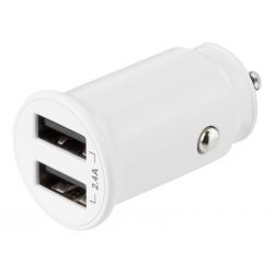 Deltaco Usb Car Charger, 2x Usb-a, 2.4 A, Total 12 W, White - Billader